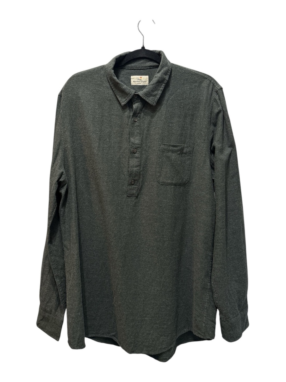 Marine Layer Men’s Pullover Shirt Large Charcoal Gray 100% Cotton Long Sleev
